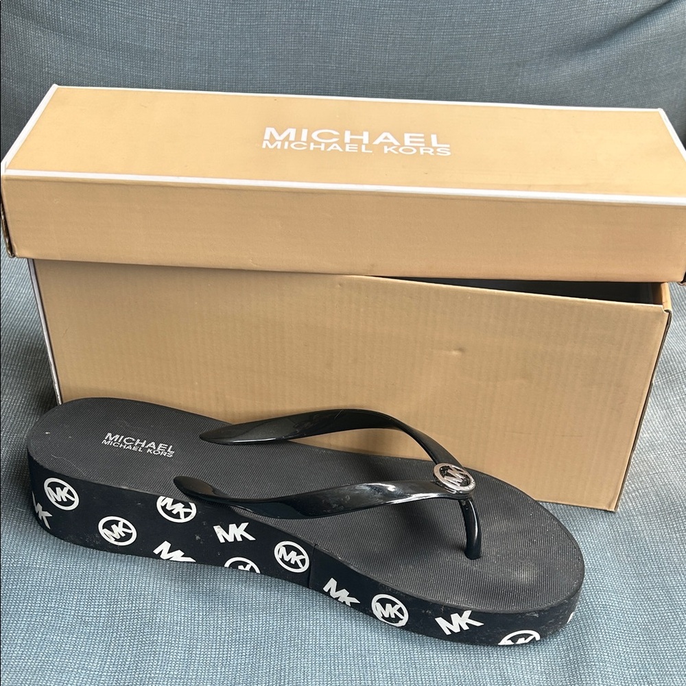 Michael Kors Black Logo Flip Flops